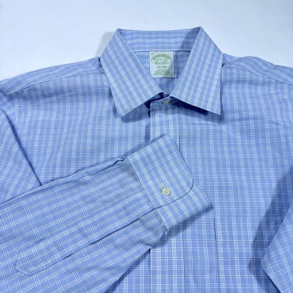 Brooks Brothers Other - Brooks Brothers Dress Shirt Mens 15.5/32 Blue-White Check Milano No Iron Stretch